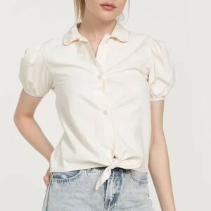 Zara White Short Sleeve Button Down Shirt